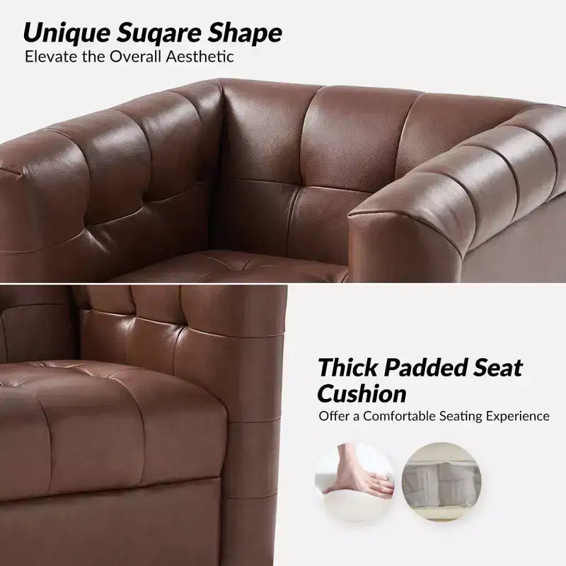 Fauteuil club pivotant en cuir véritable moderne