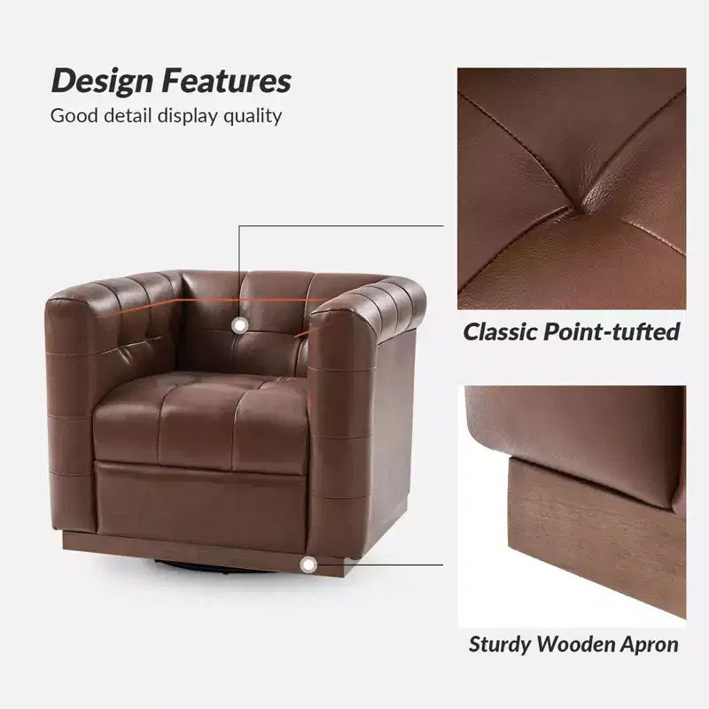 Fauteuil club pivotant en cuir véritable moderne