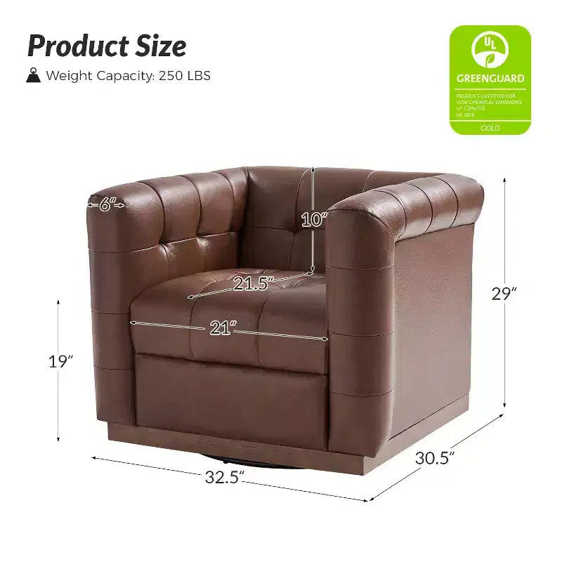 Fauteuil club pivotant en cuir véritable moderne