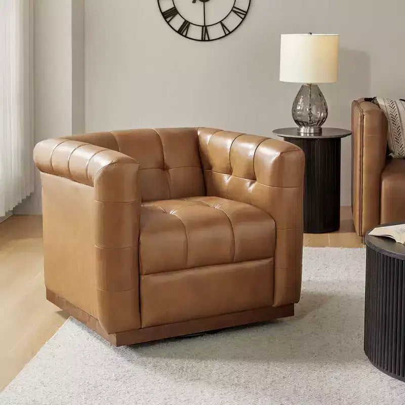 Fauteuil club pivotant en cuir véritable moderne