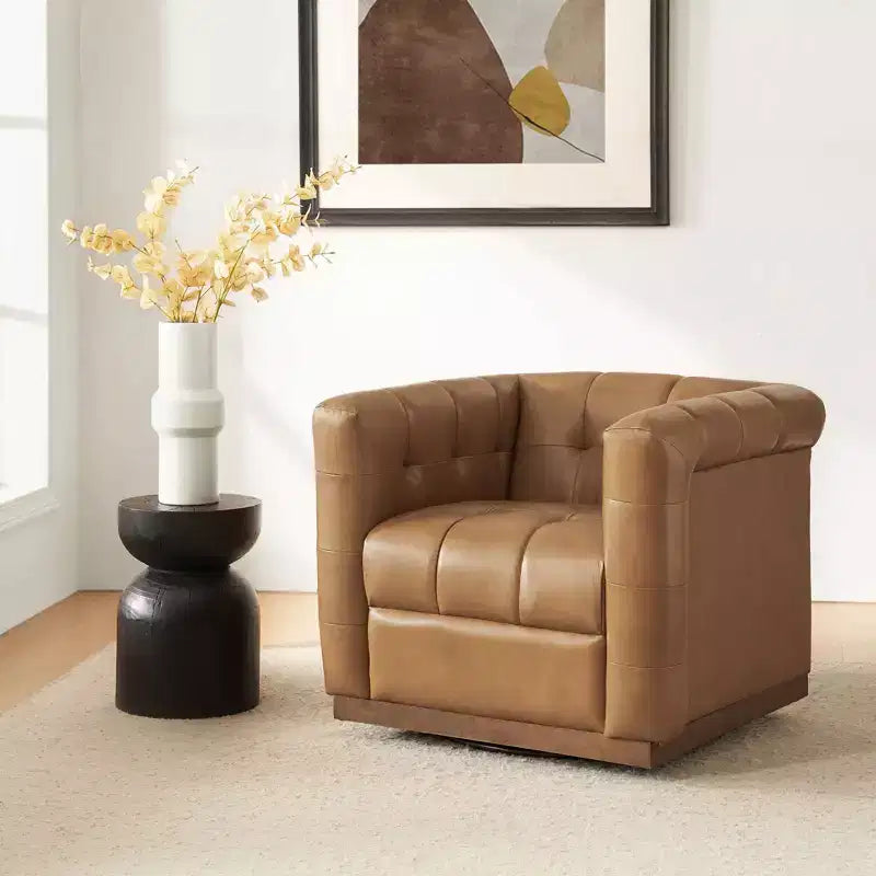 Fauteuil club pivotant en cuir véritable moderne