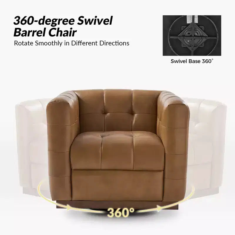 Fauteuil club pivotant en cuir véritable moderne