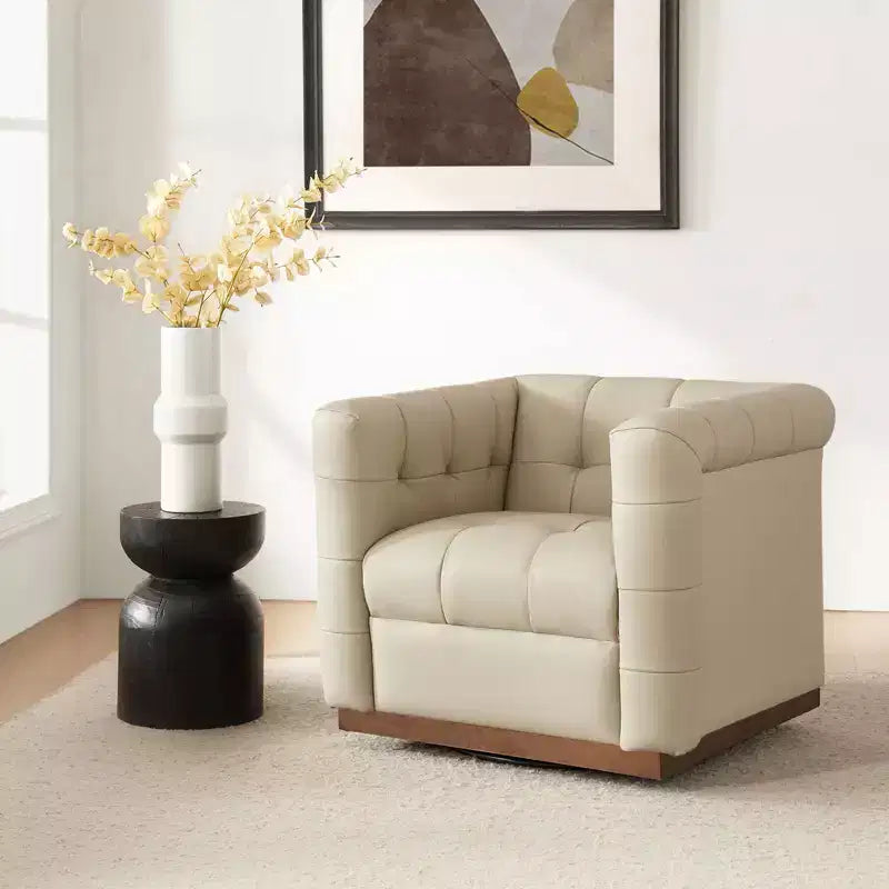 Fauteuil club pivotant en cuir véritable moderne