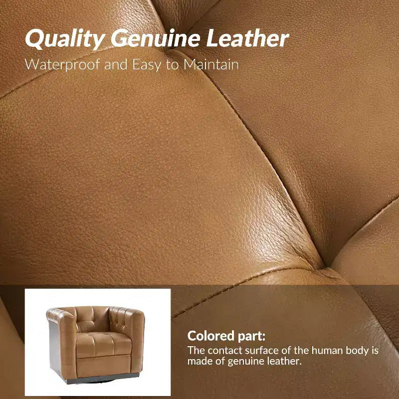Fauteuil club pivotant en cuir véritable moderne