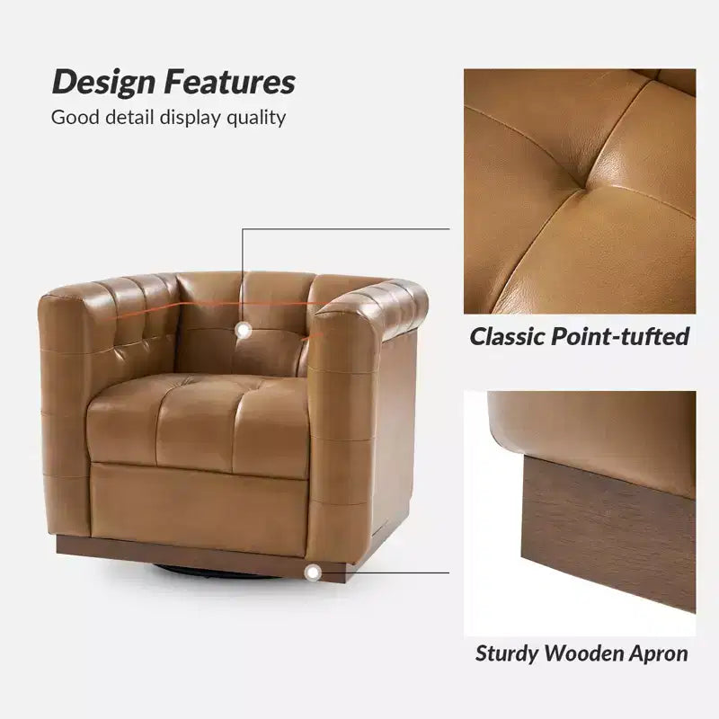 Fauteuil club pivotant en cuir véritable moderne