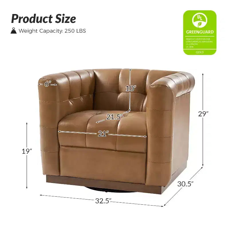 Fauteuil club pivotant en cuir véritable moderne