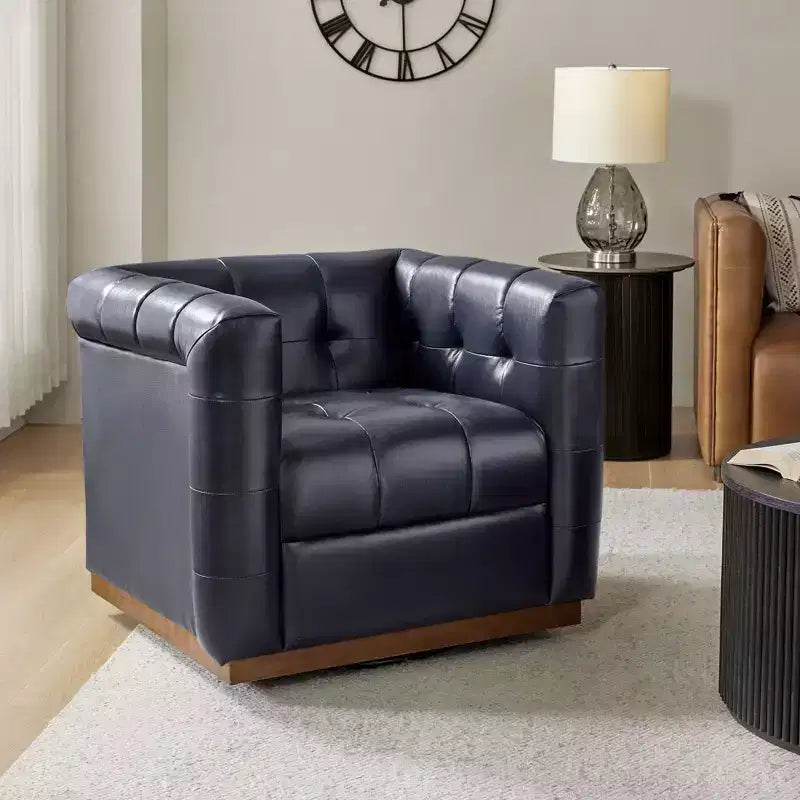 Fauteuil club pivotant en cuir véritable moderne