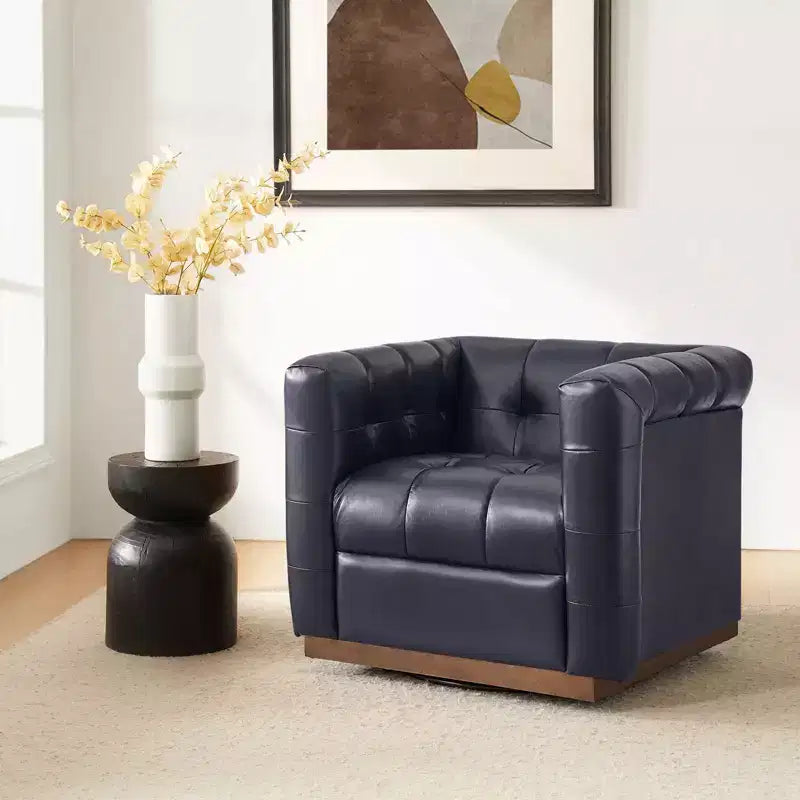Fauteuil club pivotant en cuir véritable moderne