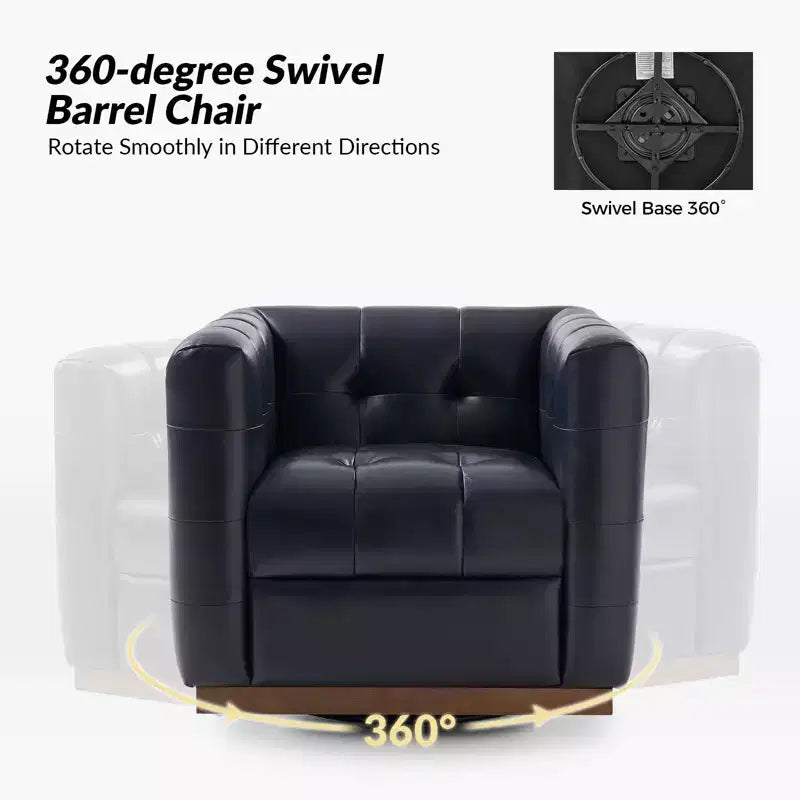 Fauteuil club pivotant en cuir véritable moderne