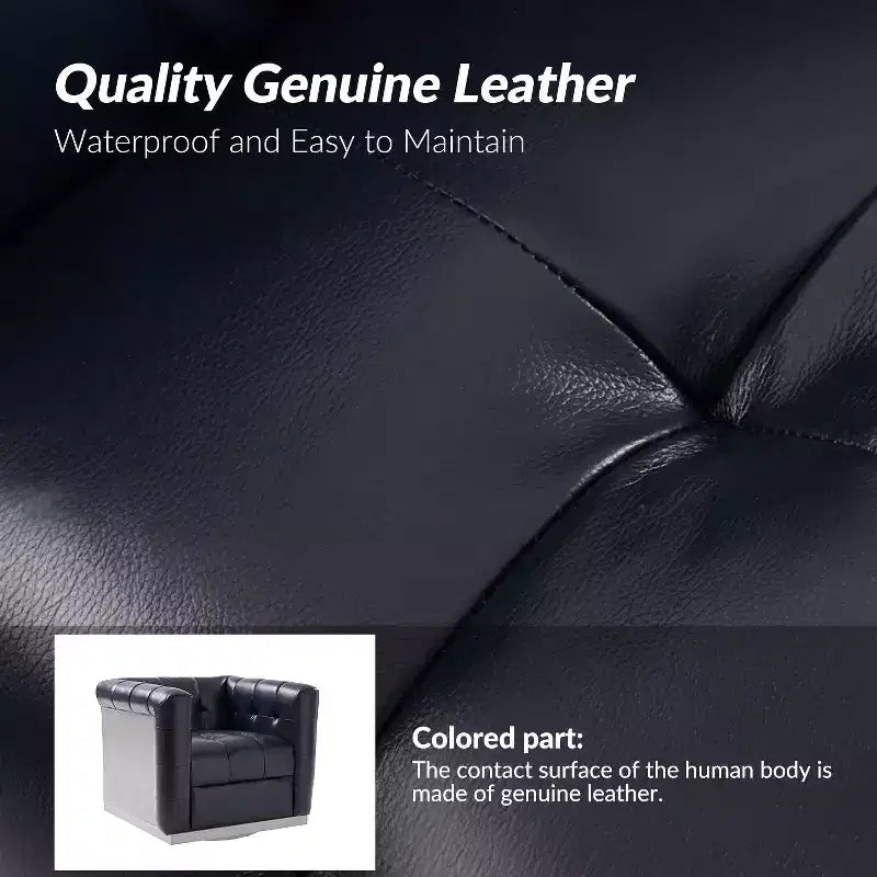 Fauteuil club pivotant en cuir véritable moderne