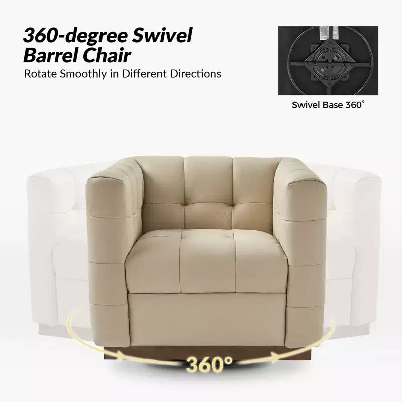 Fauteuil club pivotant en cuir véritable moderne
