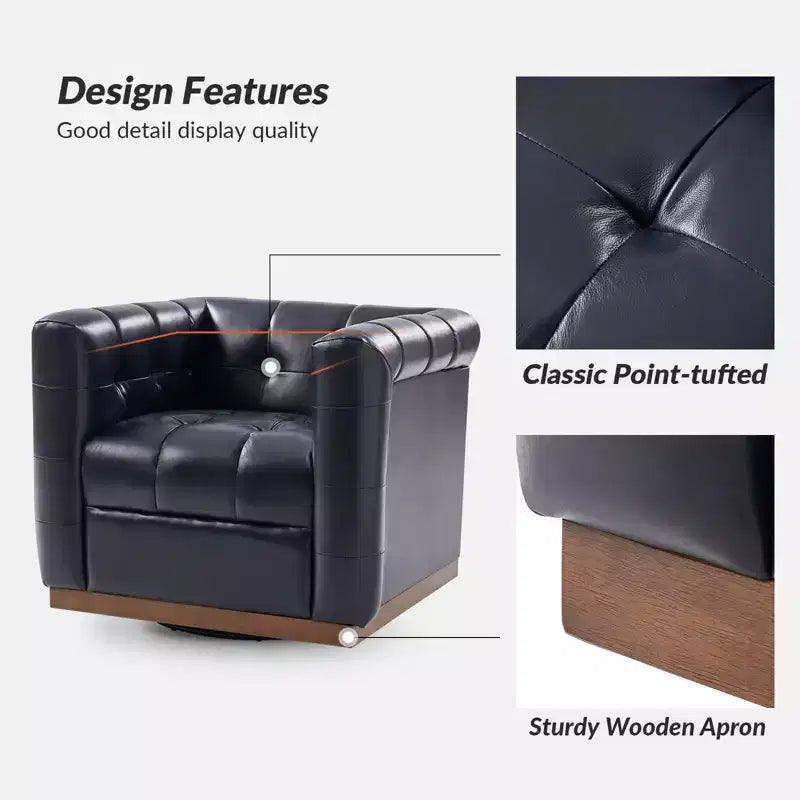 Fauteuil club pivotant en cuir véritable moderne