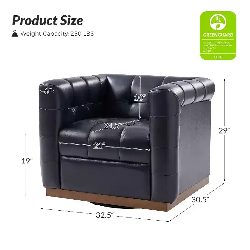 Fauteuil club pivotant en cuir véritable moderne