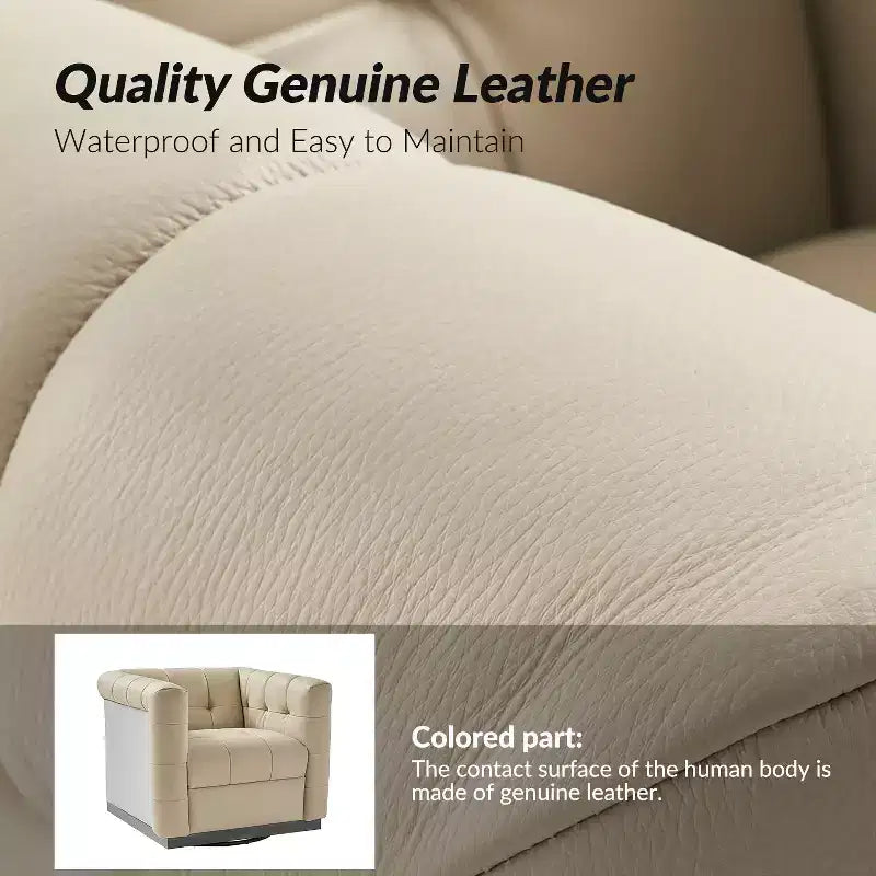 Fauteuil club pivotant en cuir véritable moderne