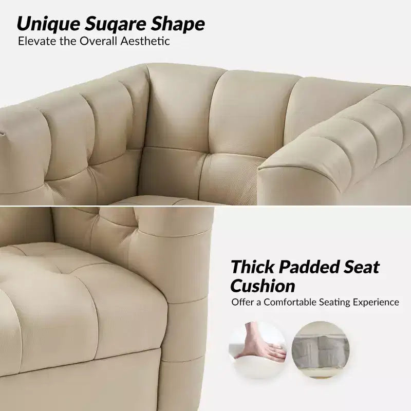 Fauteuil club pivotant en cuir véritable moderne