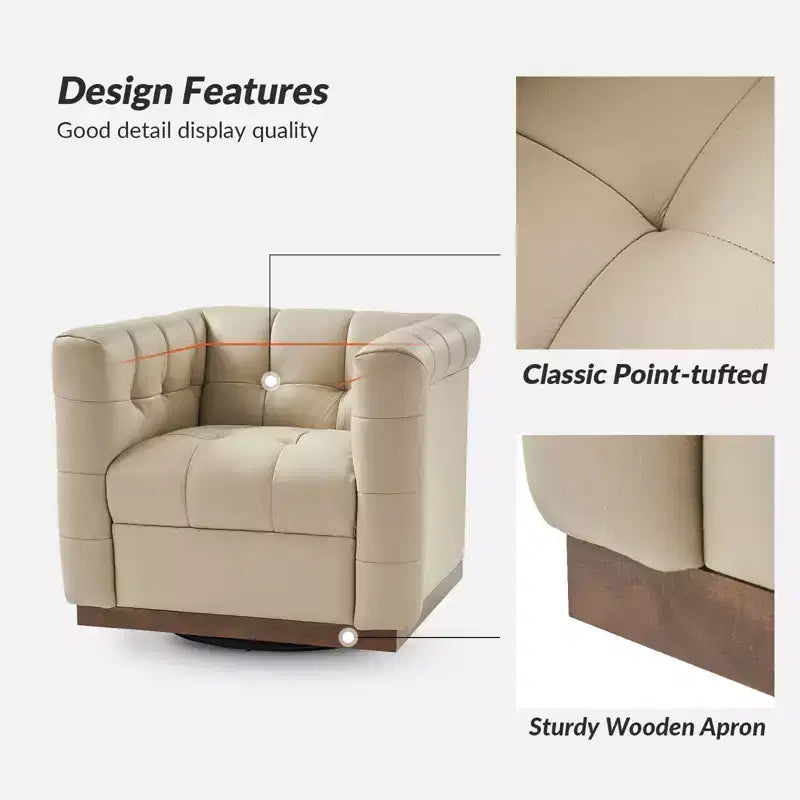 Fauteuil club pivotant en cuir véritable moderne