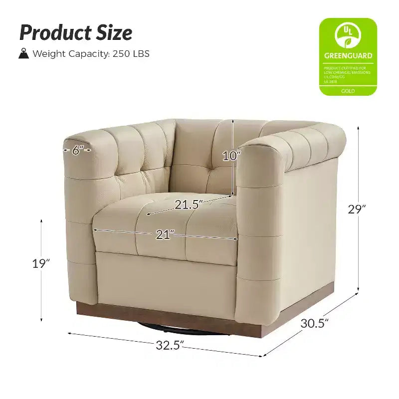Fauteuil club pivotant en cuir véritable moderne