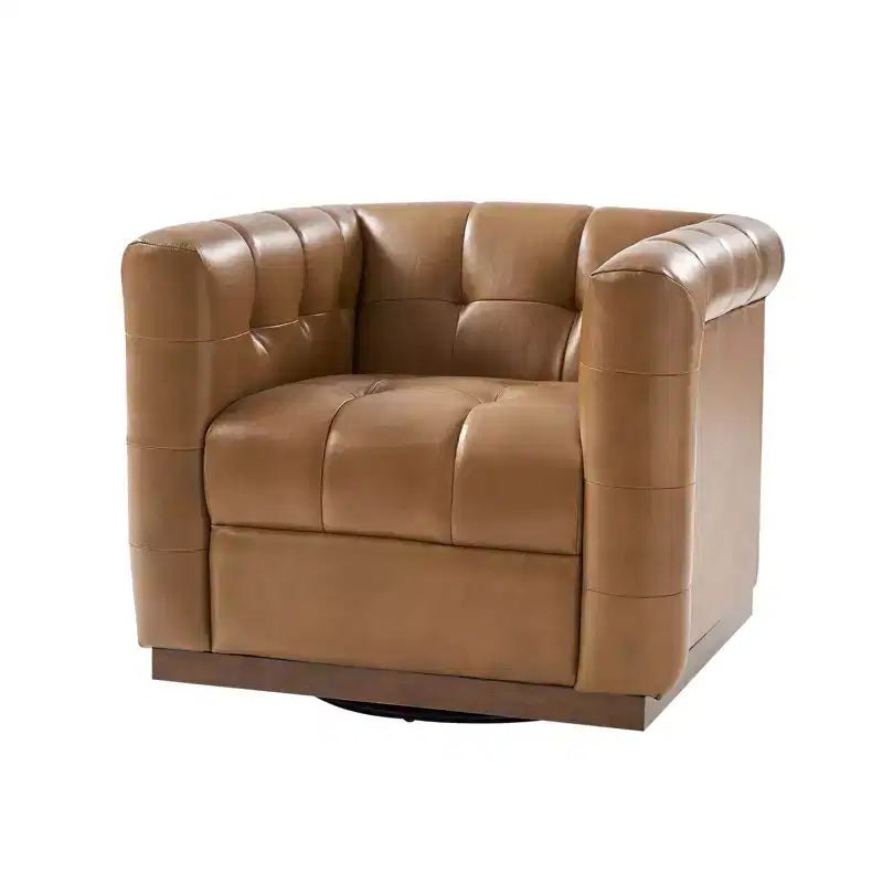Fauteuil club pivotant en cuir véritable moderne