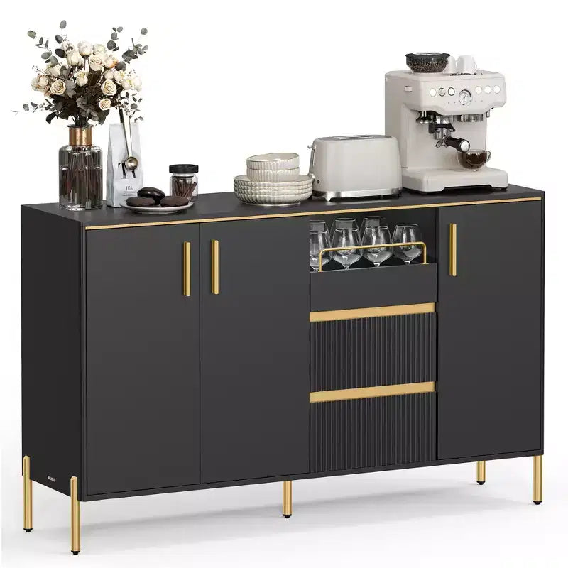 VASAGLE Buffet Cabinet with Storage Sideboard Storage Cabinet Kitchen Cabinet with Drawers Adjustable Shelf Tray Ink Black